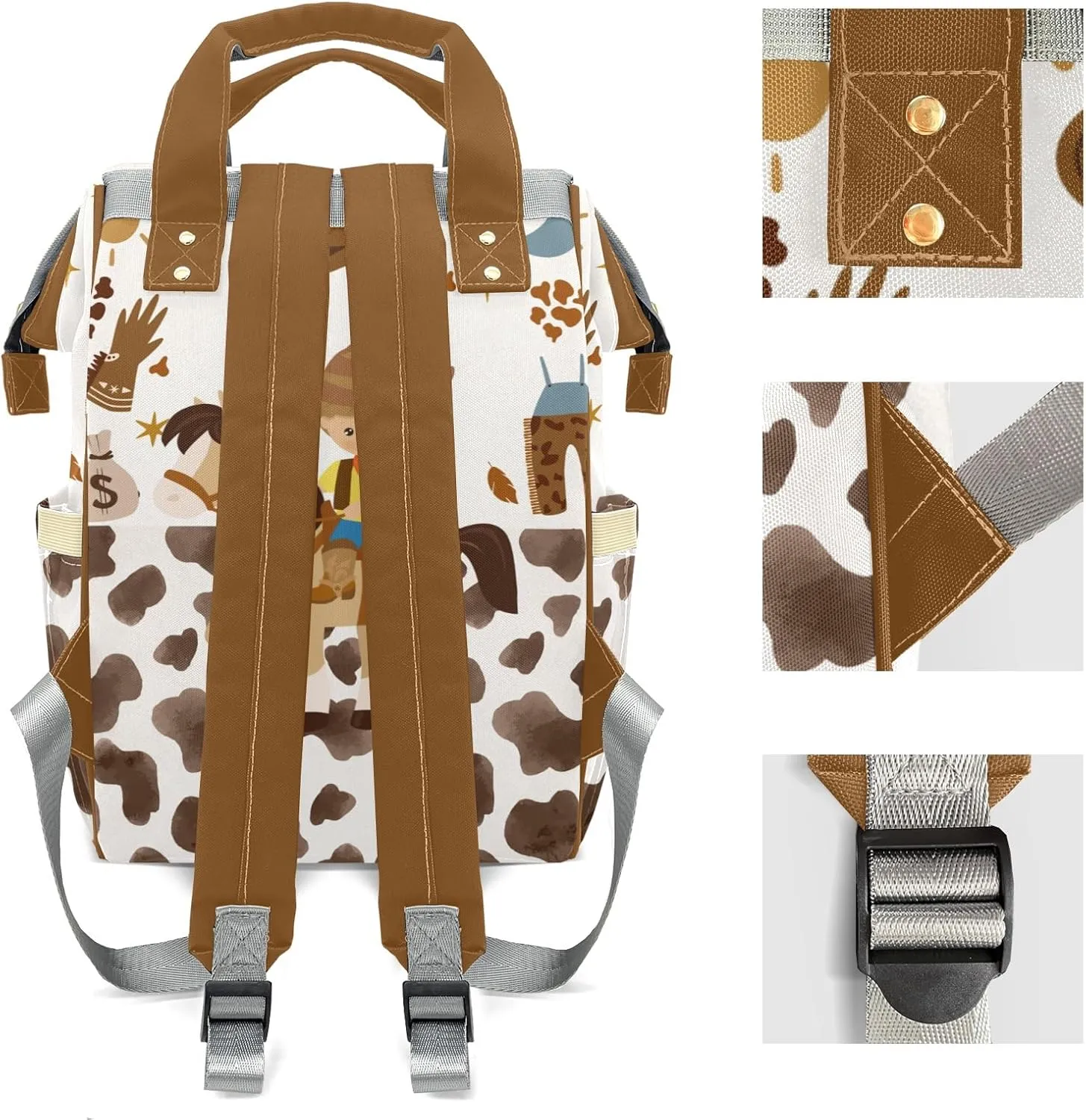 Cowboy Horse Rodeo Western Personalized Large Capacity Diaper Bags,Custom Name Backpack Casual Daypack Bag Nappy Bag Gifts, Design 11, SFA055SS
