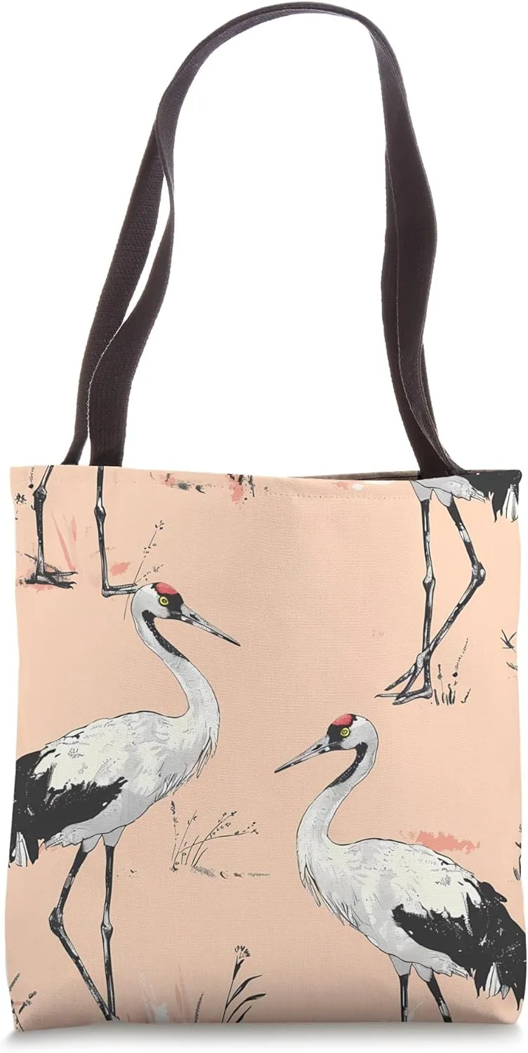 Crane Pastel Animal Wildlife Pattern Tote Bag