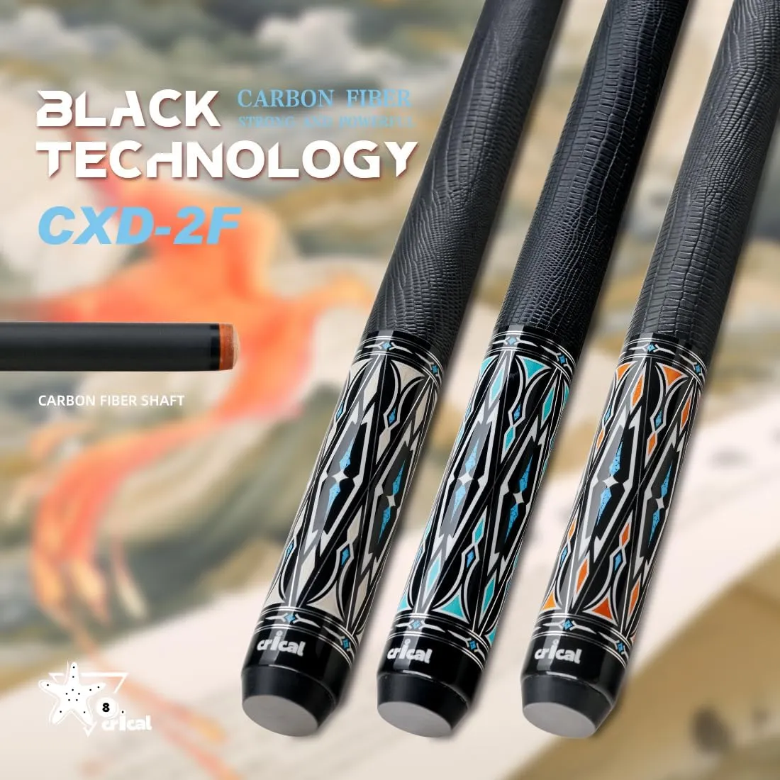CRICAL Carbon Fiber Pool Cue Stick CXD Series Professional Pool Sticks for Adults Low Deflection Pool Cue Billiard Cues with 12.5mm Tip (Precise, Easy to Control, Pro Taper)