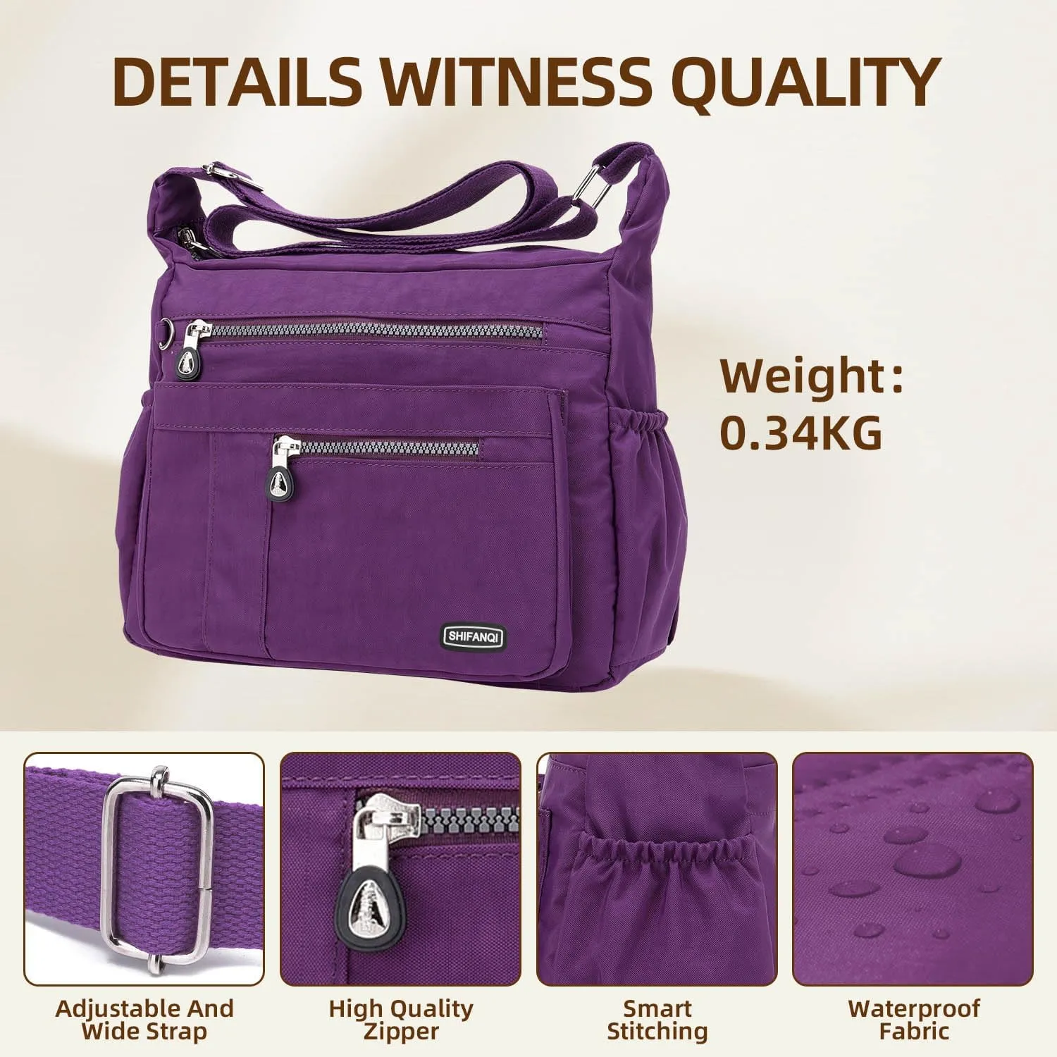 Crossbody Bag for Women, Multi Pockets Waterproof Nylon Shoulder Handbag, Lightweight Crossbody Purse for Ladies