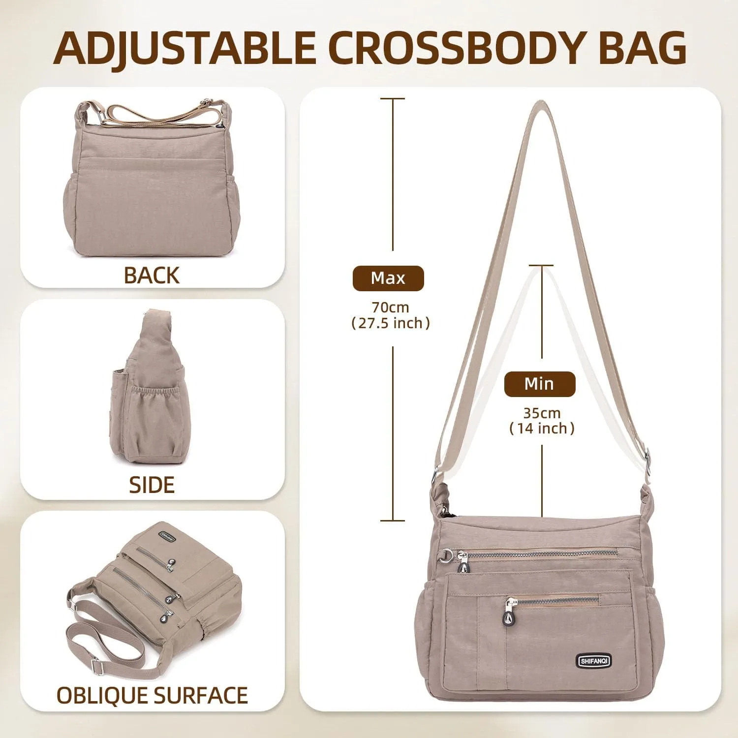 Crossbody Bag for Women, Multi Pockets Waterproof Nylon Shoulder Handbag, Lightweight Crossbody Purse for Ladies