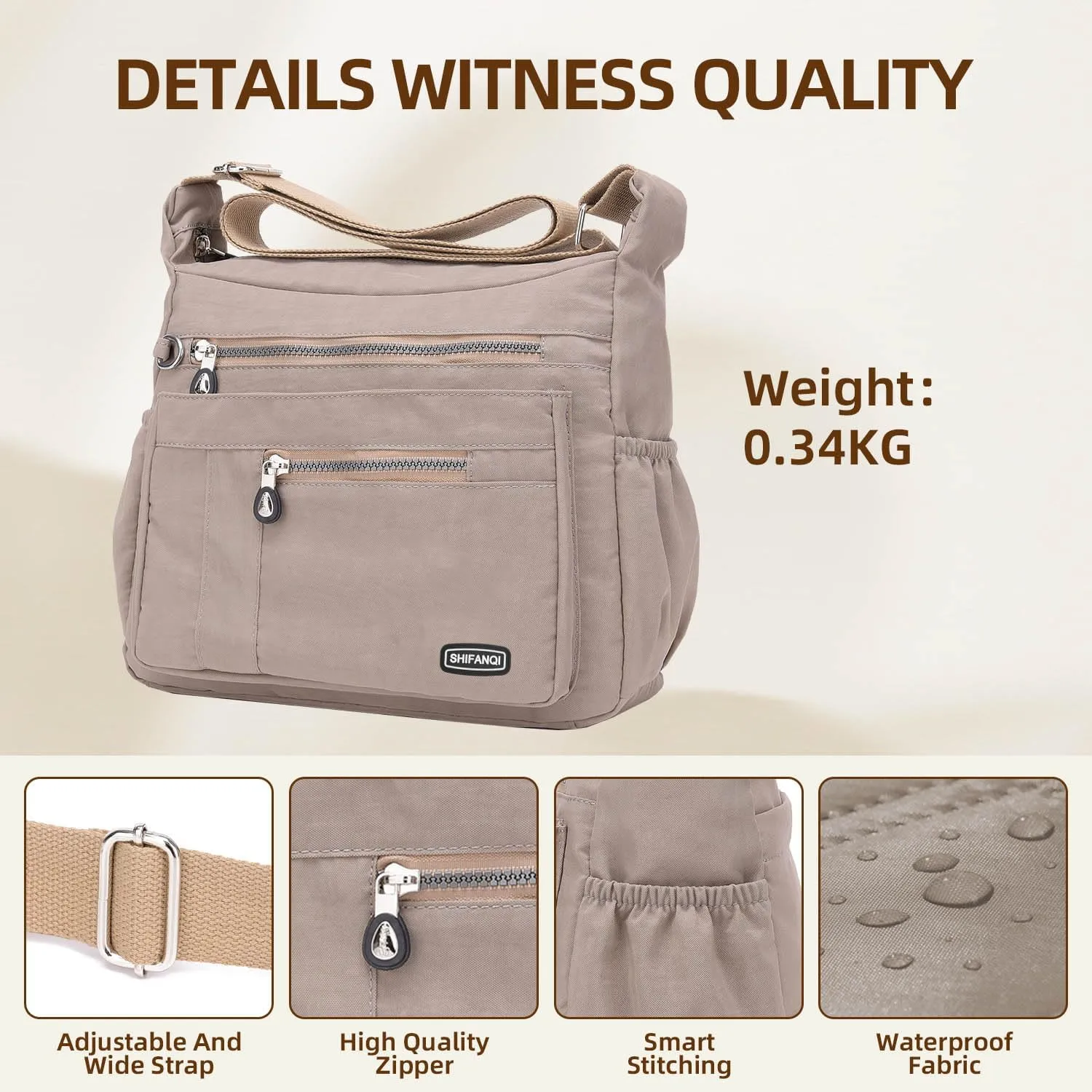 Crossbody Bag for Women, Multi Pockets Waterproof Nylon Shoulder Handbag, Lightweight Crossbody Purse for Ladies