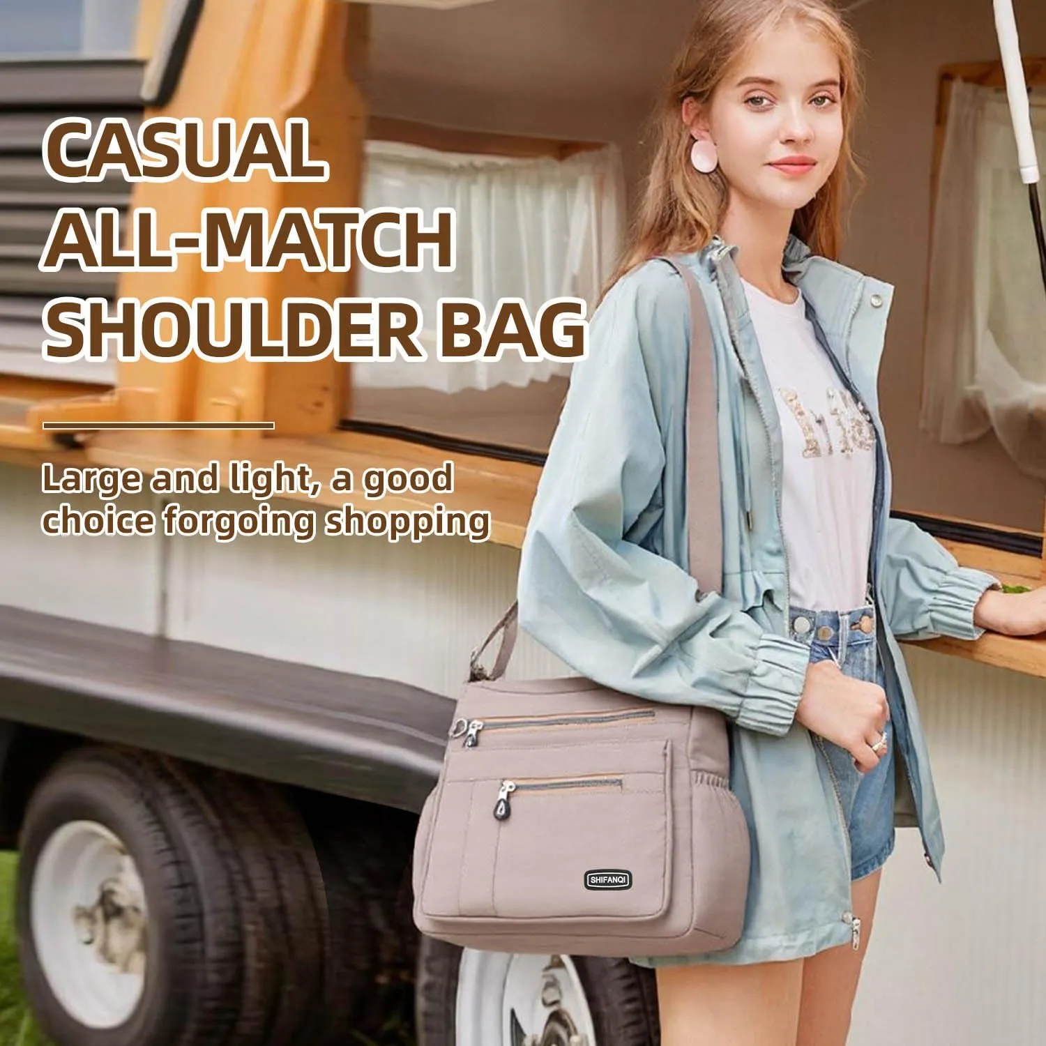 Crossbody Bag for Women, Multi Pockets Waterproof Nylon Shoulder Handbag, Lightweight Crossbody Purse for Ladies