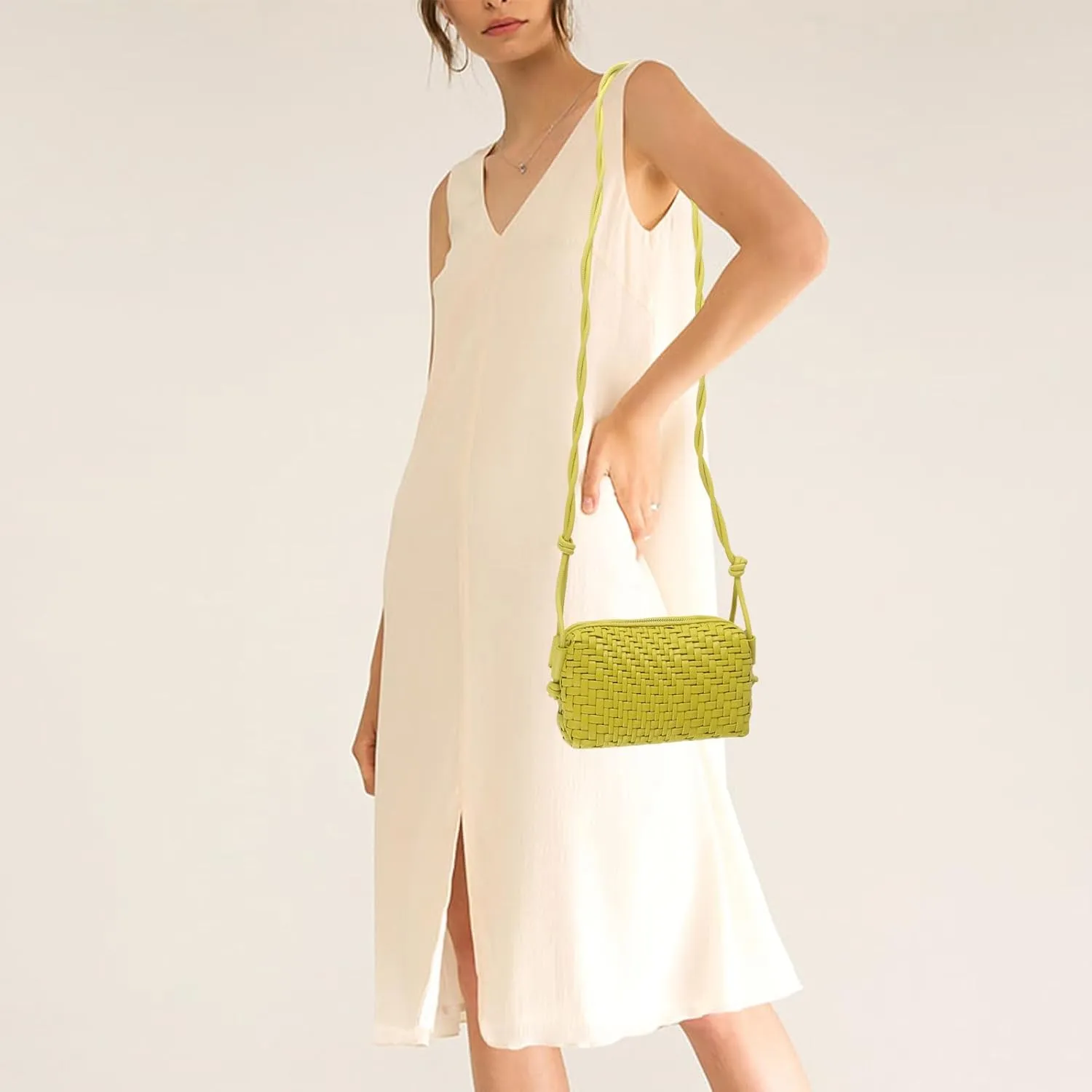 Crossbody Bag for Women Trendy Woven Purse Vegan Leather Small Shoulder Handbags with Strap