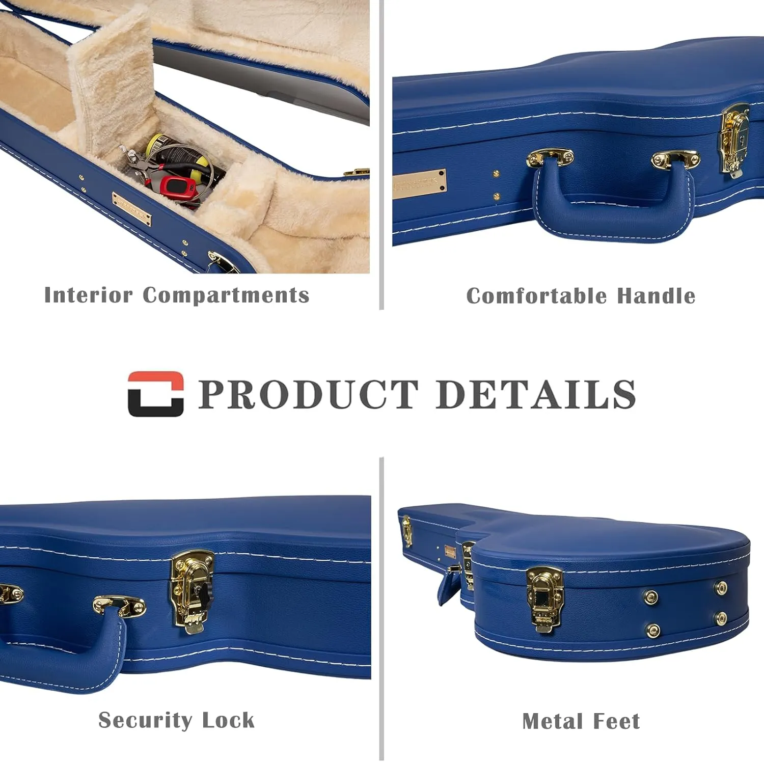 Crossrock Wooden Electric Guitar Case for Les Paul Style | Vibrant Blue Faux Leather, Beige Plush Interior, Lock – Designer Series