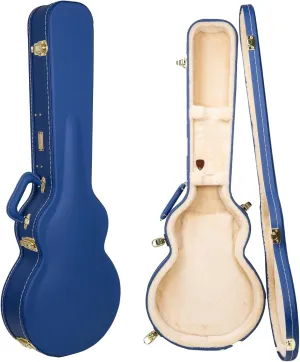 Crossrock Wooden Electric Guitar Case for Les Paul Style | Vibrant Blue Faux Leather, Beige Plush Interior, Lock – Designer Series