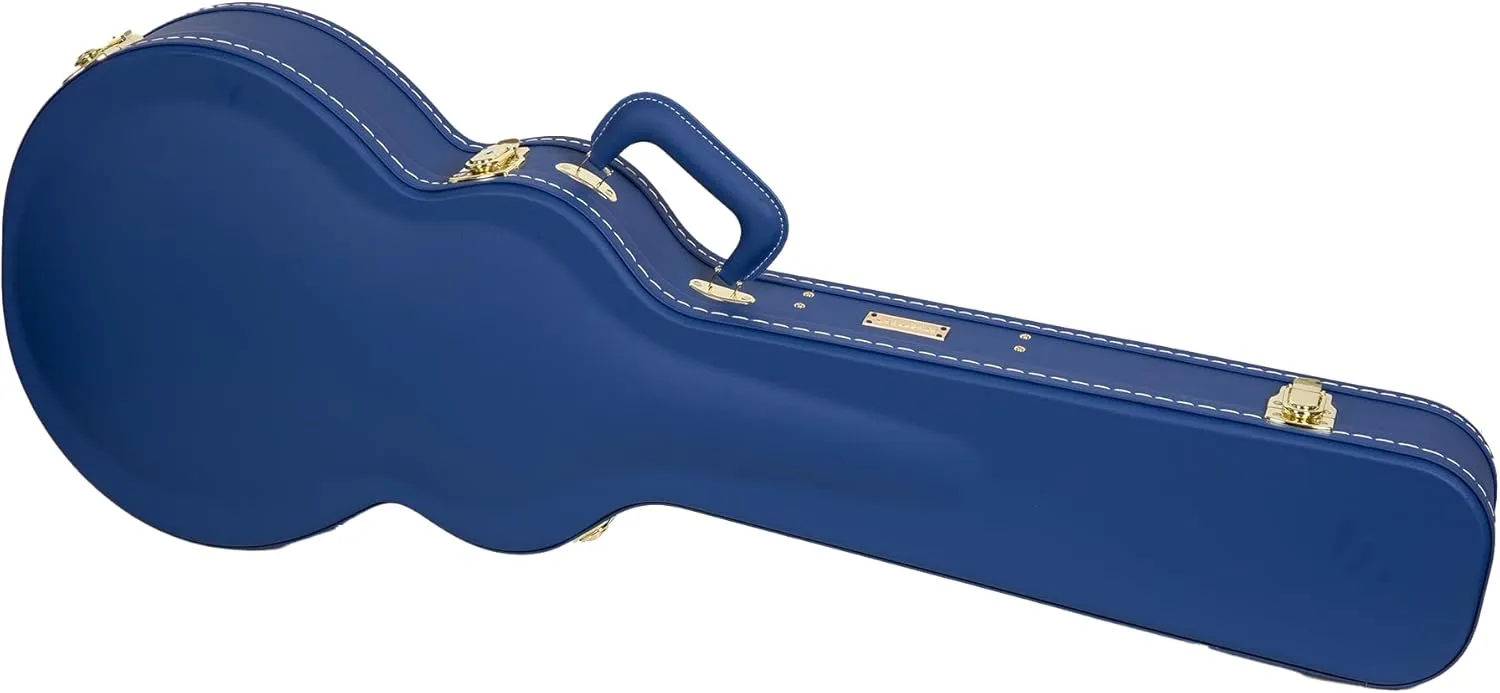 Crossrock Wooden Electric Guitar Case for Les Paul Style | Vibrant Blue Faux Leather, Beige Plush Interior, Lock – Designer Series