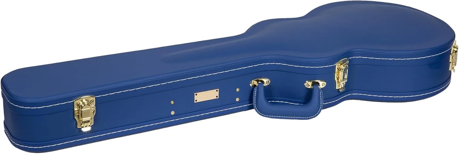 Crossrock Wooden Electric Guitar Case for Les Paul Style | Vibrant Blue Faux Leather, Beige Plush Interior, Lock – Designer Series