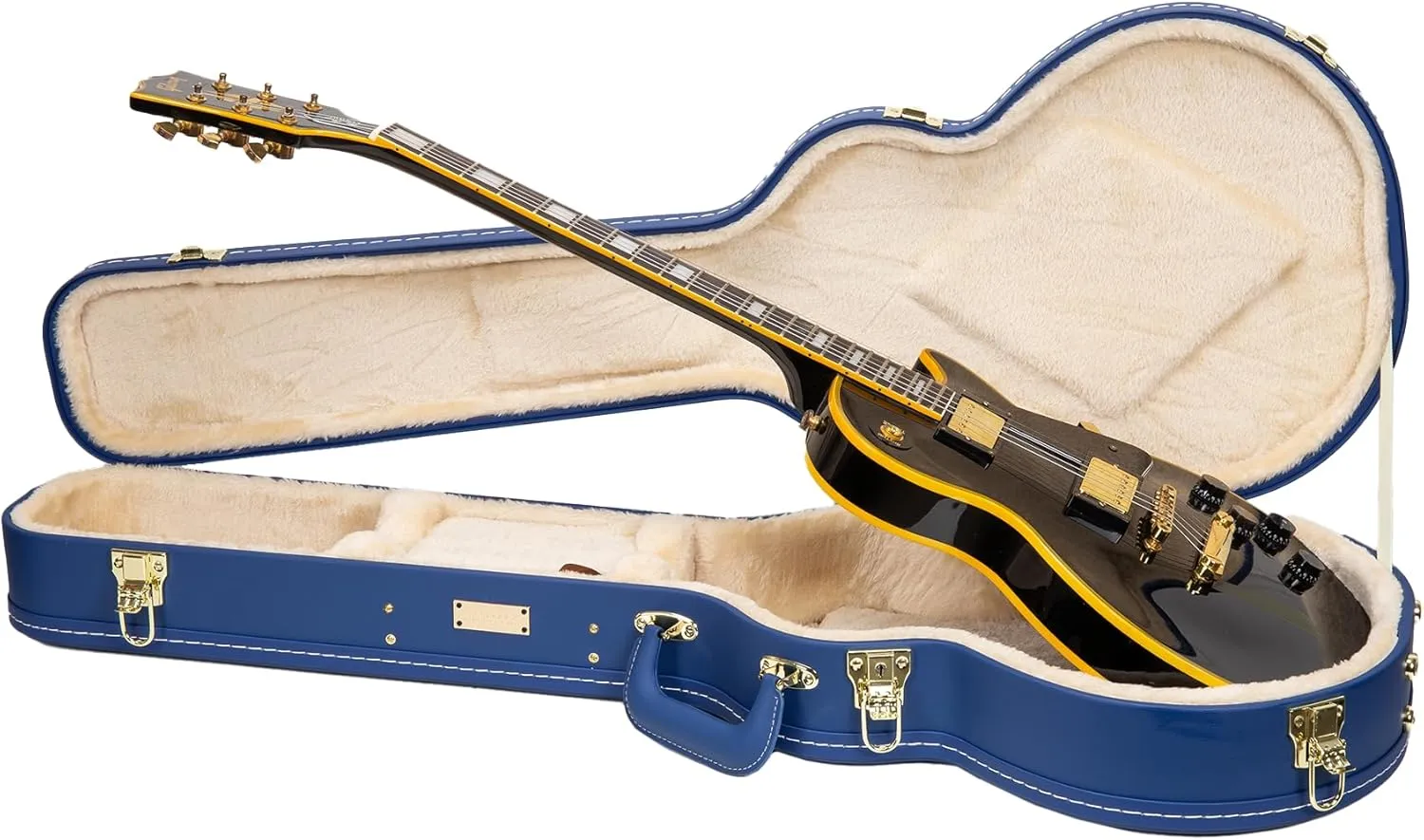 Crossrock Wooden Electric Guitar Case for Les Paul Style | Vibrant Blue Faux Leather, Beige Plush Interior, Lock – Designer Series
