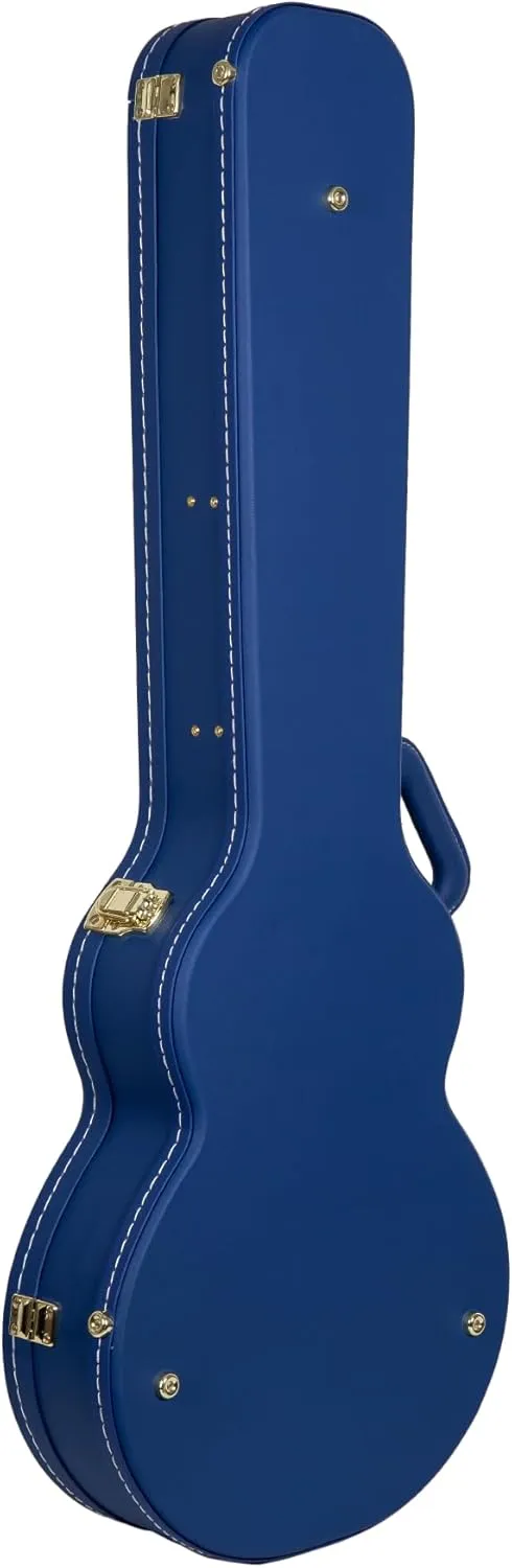 Crossrock Wooden Electric Guitar Case for Les Paul Style | Vibrant Blue Faux Leather, Beige Plush Interior, Lock – Designer Series