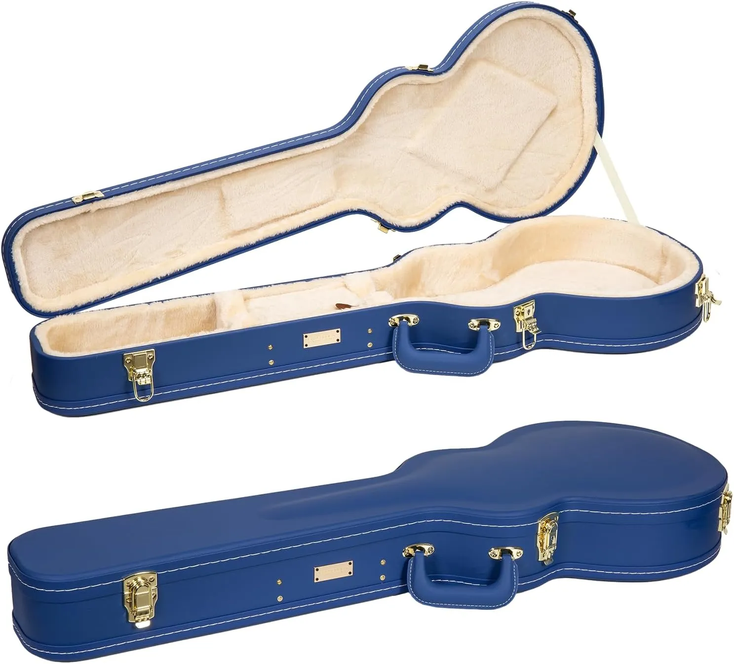 Crossrock Wooden Electric Guitar Case for Les Paul Style | Vibrant Blue Faux Leather, Beige Plush Interior, Lock – Designer Series