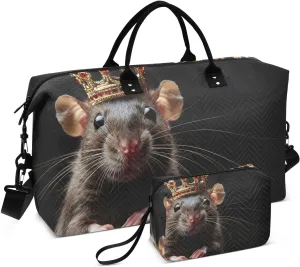 Crown Rat Black Travel Duffel Bag, Gym Bags with Multiple Interior Pockets for Men Women Toiletry Purse Included 20.5”x 1.9” x 13.8”