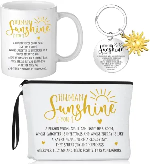 Crtiin 3pcs Human Sunshine Makeup Bag Gifts Sets Inspirational Thank You Gifts for Woman Human Sunshine Makeup Bag 11.2 oz Novelty Coffee Mug Keychain Christmas Birthday Coworker