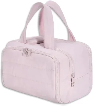 Cureaway Travel Cosmetic Bag, Curetoaway Large Capacity Wide-Open Travel Cosmetic Bag, With Compartments And Handles, Can Store Multiple Toiletries, Lightweight And Waterproof (Pink)