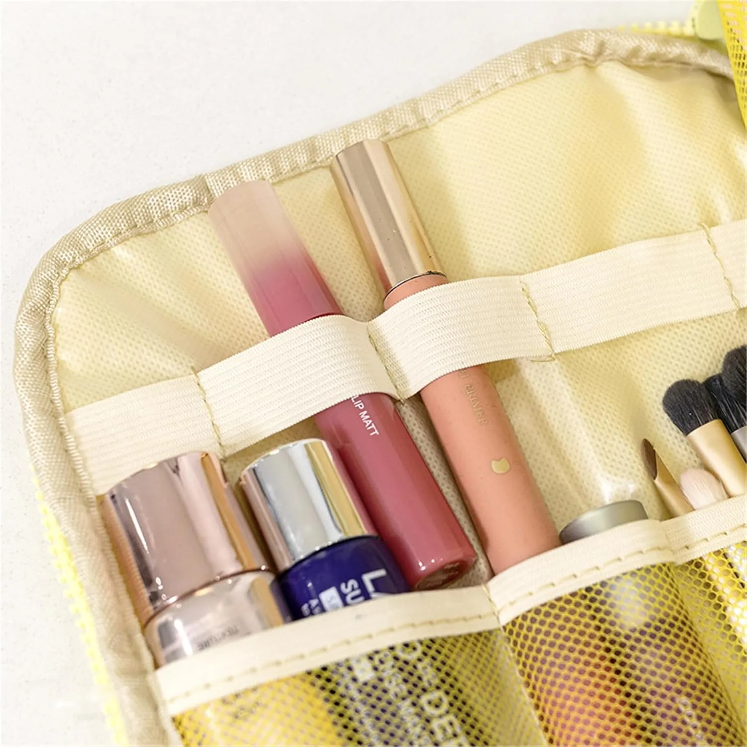 Cureaway Travel Cosmetic Bag | Large Capacity Waterproof Toiletry Organizer with Dividers | TSA-Friendly Travel Bag for Women Men | Portable Open-Flat Design, Hanging Hook (Yellow)