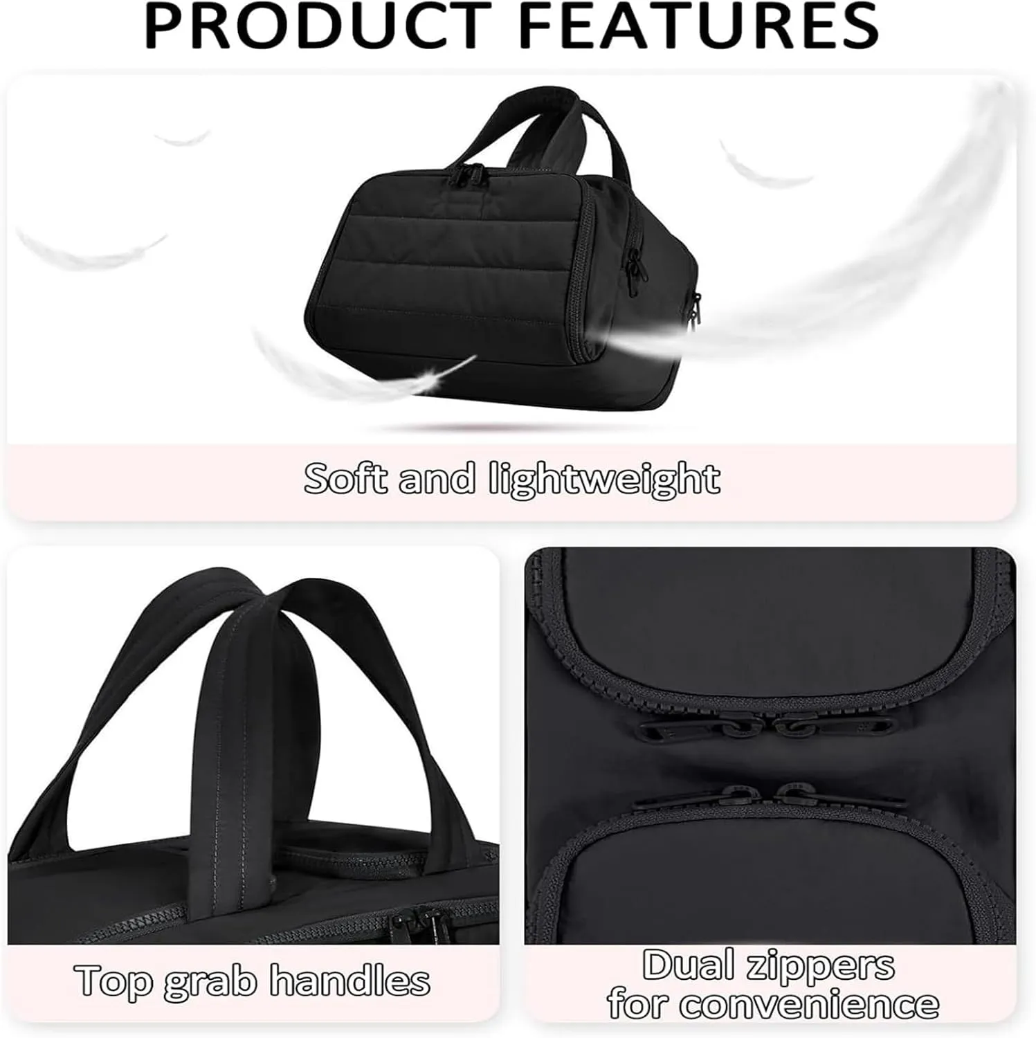 Cureaway Travel Cosmetic Bag, Large Capacity Wide Open Cosmetic Bag, Open Flat Toiletry Bags with Divider and Handle, for Women's Travel Storage(Black)