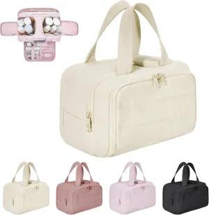 Cureaway Travel Cosmetic Bag,Curetoaway Toiletry Bag for Women with Divider and Handle,Large Capacity Wide-Open Travel Cosmetic Bag,Dry-and-Wet Separation. (Beige)