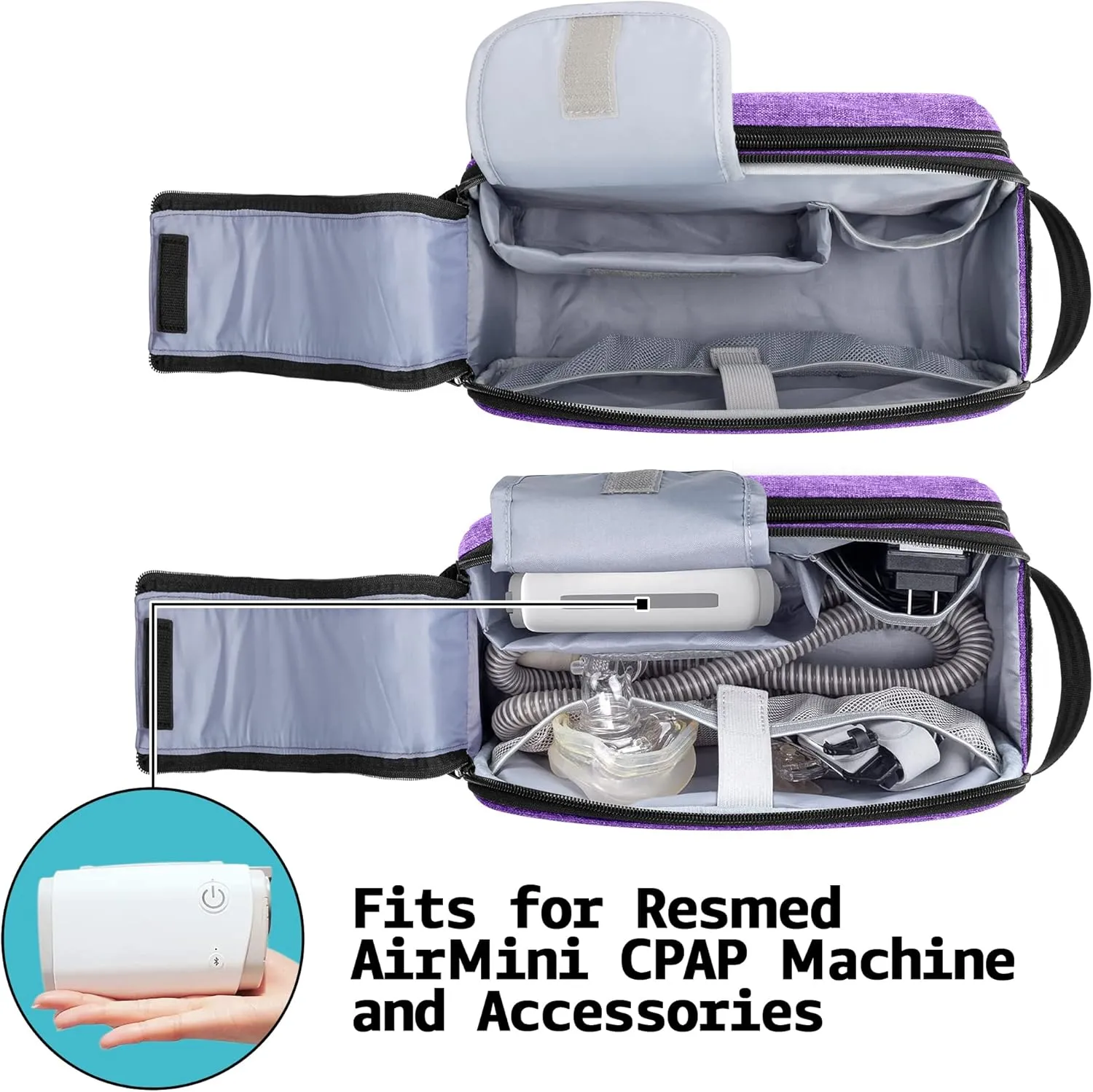CURMIO CPAP Travel Bag Compatible with ResMed AirMini Machine, Portable CPAP Supplies Carrying Case Storage Bag