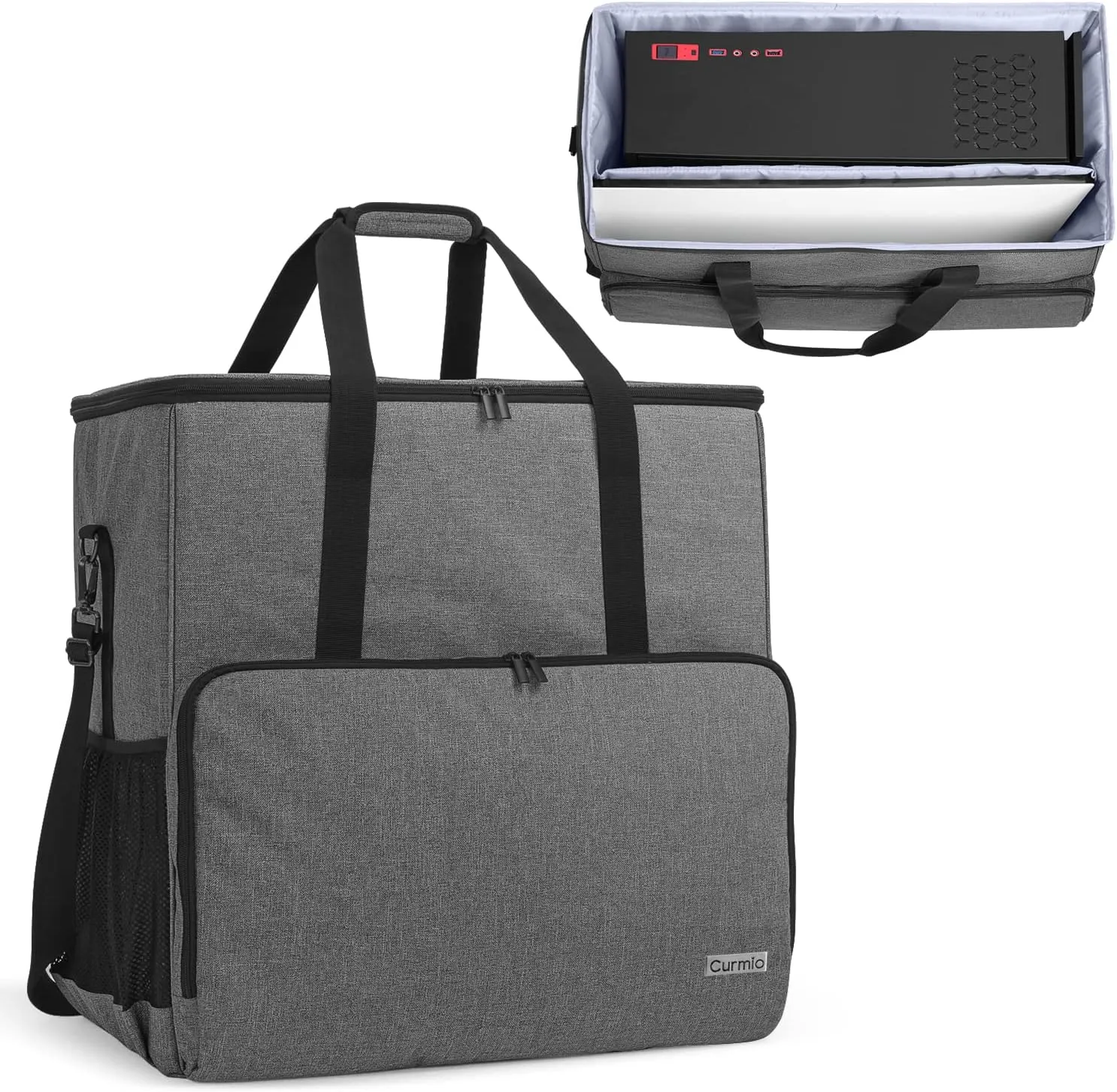 CURMIO Desktop Tower and Monitor Carrying Case,Travel Bag for PC Chassis, Monitor, Keyboard, Cable and Mouse, Bag Only, Gray