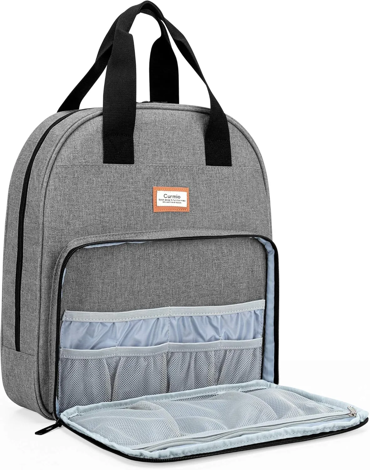 CURMIO Embroidery Bag, Portable Project Storage for Hoops, Floss, and Cross Stitch Supplies, BAG ONLY, Grey (Patented Design)