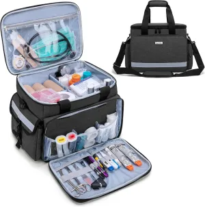 CURMIO Emergency Supplies Bag, Empty First Aid Bag with Dividers for Medical Supplies and Home Nurse Supplies, Black (Empty Bag Only)