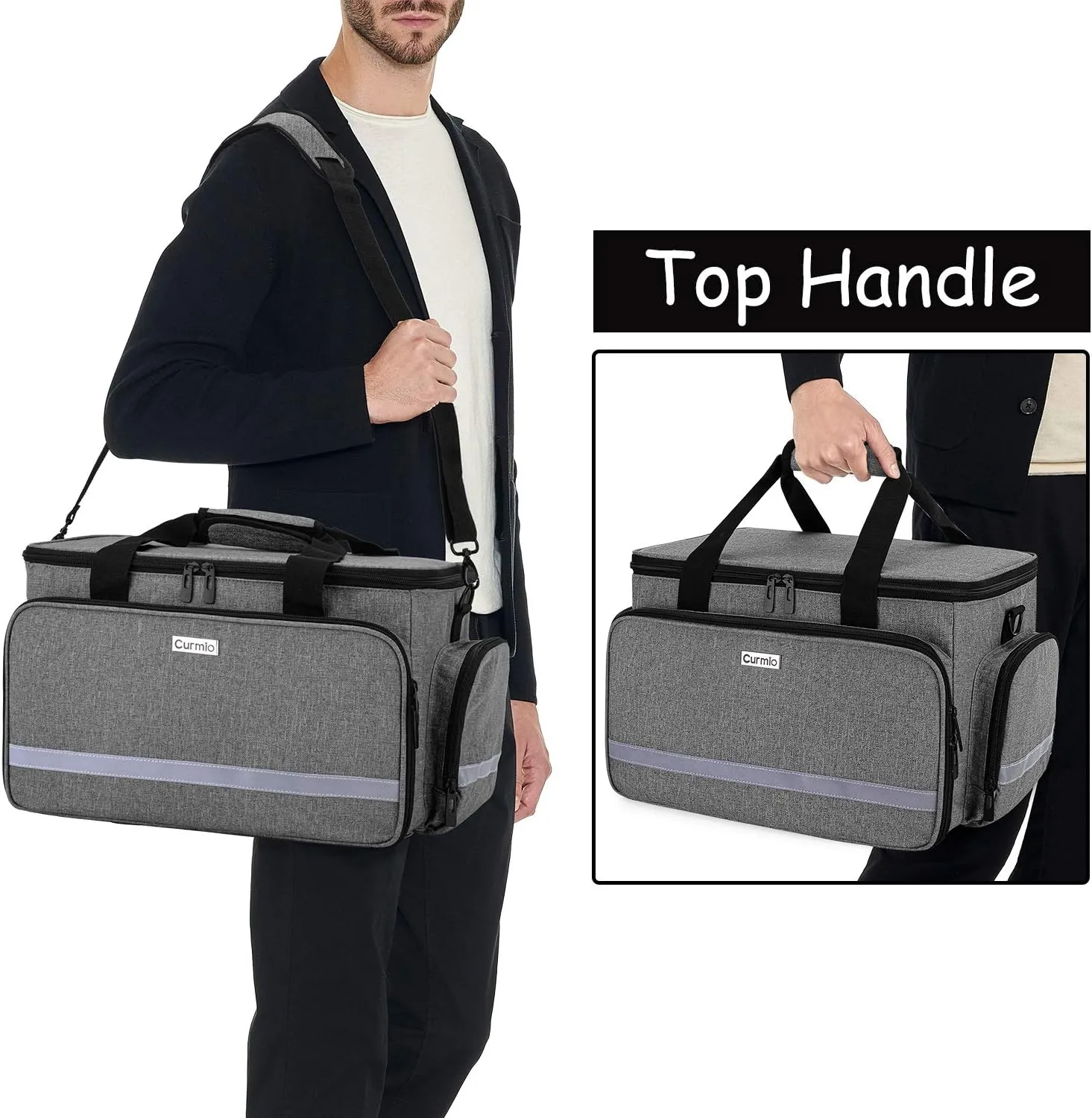 CURMIO Nurse Bag, Medical Bag Clinical Bag with Inner Dividers and No-Slip Bottom for Home Visits, Health Care, Hospice, For Nursing Students, Physical Therapists, Doctors,Gray (Patent Pending)