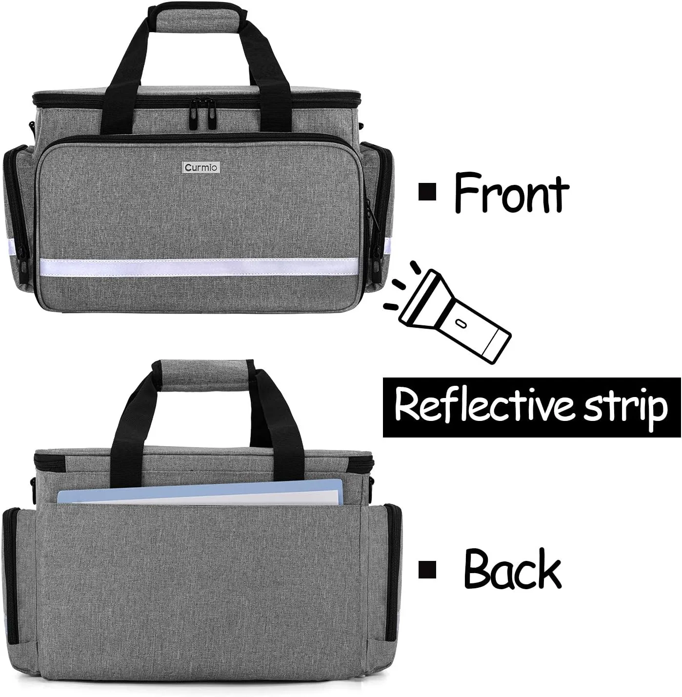 CURMIO Nurse Bag, Medical Bag Clinical Bag with Inner Dividers and No-Slip Bottom for Home Visits, Health Care, Hospice, For Nursing Students, Physical Therapists, Doctors,Gray (Patent Pending)