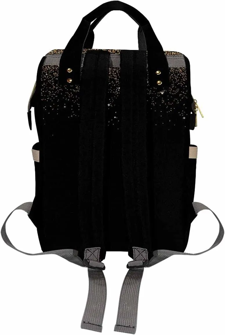 Custom Black Diaper Bag Backpack with Golden Glitter Personalized Black Women with Sunflower Nappy Bag Casual Travel Daypack Customized Newborn Gift for Women