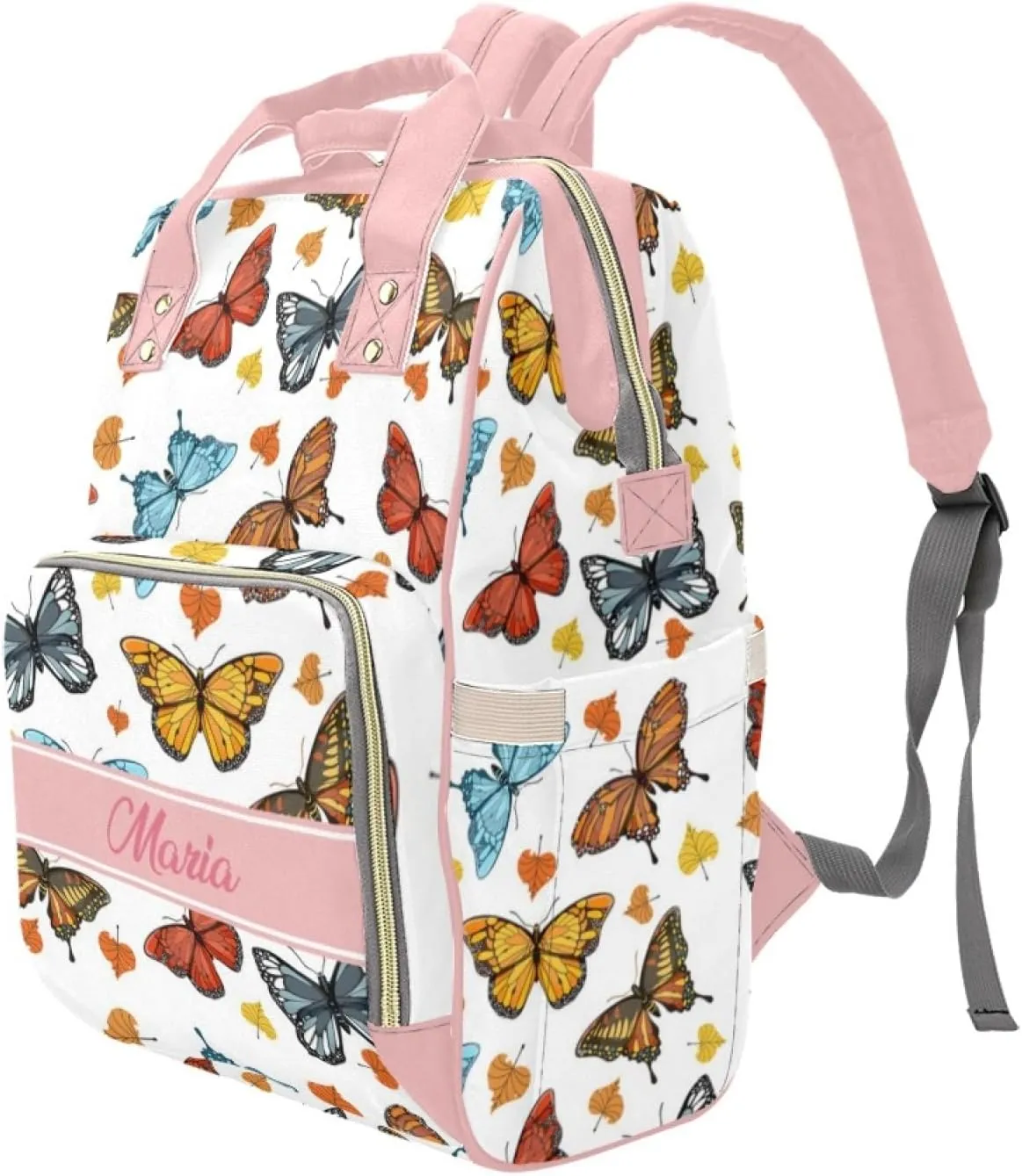 Custom Diaper Bag Backpack for Women, Personalized Name Nursing Mommy Daypack, Diaper Bag for Girls Boys, New Mom Gifts (Colorful Butterfly)