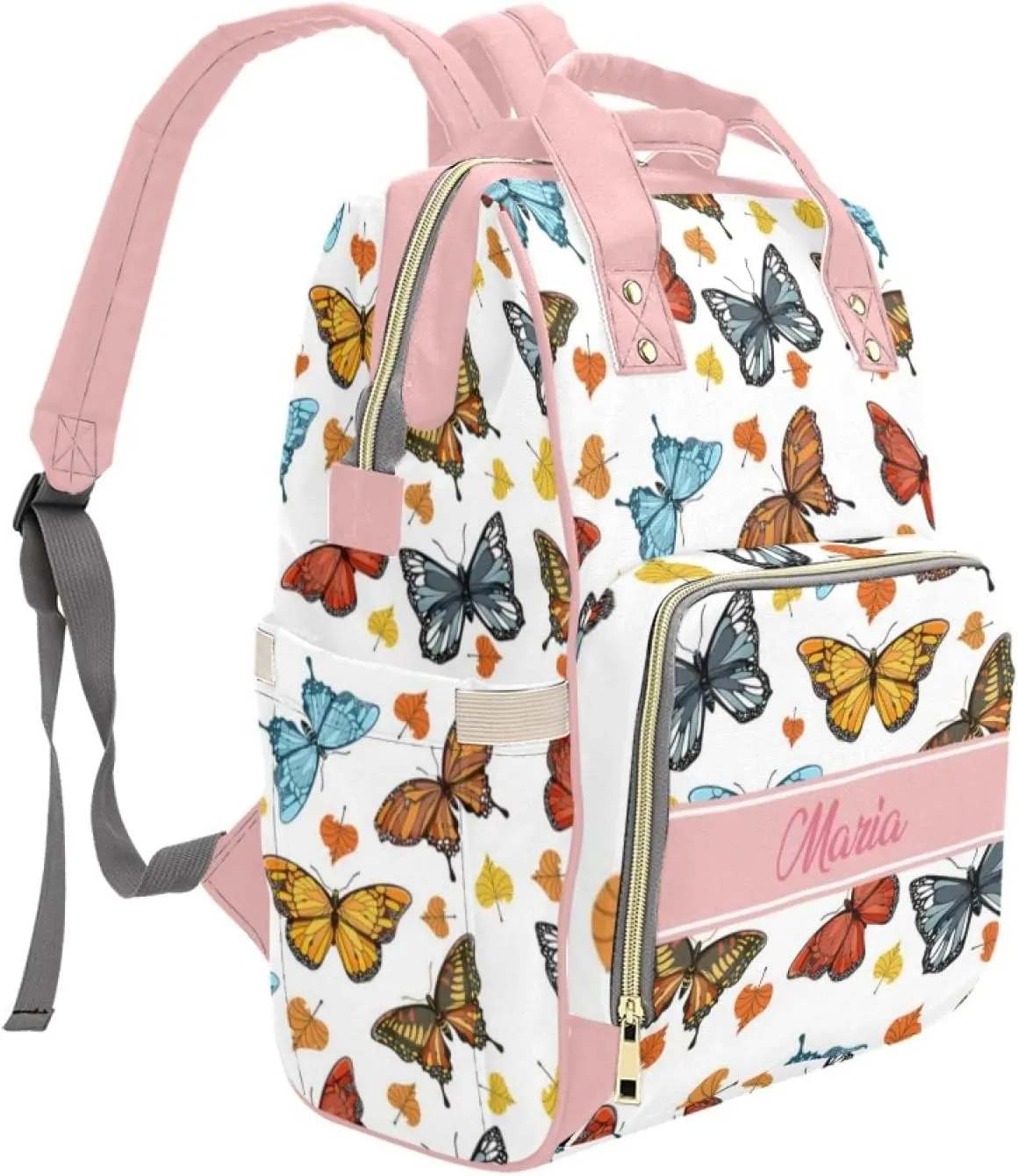 Custom Diaper Bag Backpack for Women, Personalized Name Nursing Mommy Daypack, Diaper Bag for Girls Boys, New Mom Gifts (Colorful Butterfly)