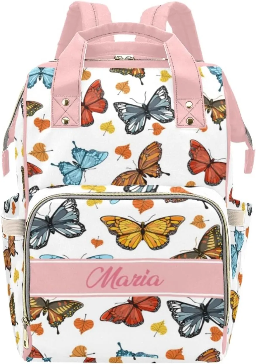 Custom Diaper Bag Backpack for Women, Personalized Name Nursing Mommy Daypack, Diaper Bag for Girls Boys, New Mom Gifts (Colorful Butterfly)
