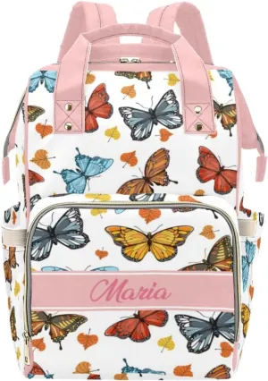 Custom Diaper Bag Backpack for Women, Personalized Name Nursing Mommy Daypack, Diaper Bag for Girls Boys, New Mom Gifts (Colorful Butterfly)