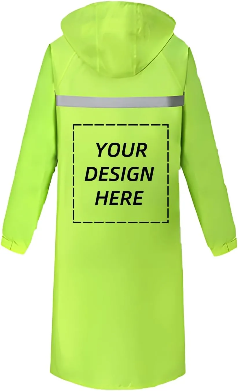 Custom Men's Long Hooded Rain Jacket Safety Waterproof Emergency Riancoat with Reflective Strip