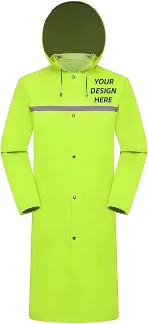Custom Men's Long Hooded Rain Jacket Safety Waterproof Emergency Riancoat with Reflective Strip