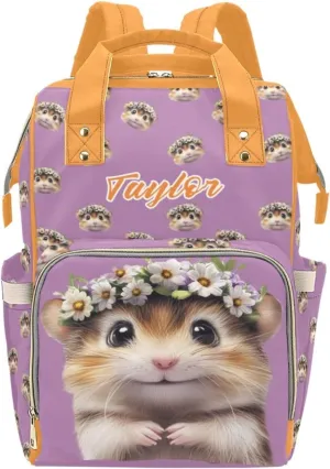 Custom Name Waterproof Mommy Backpack, Personalized Diaper Bag, Multifunctional Large Capacity, Hamster and Guinea Pig Pattern, Stylish and Practical Mommy Bag