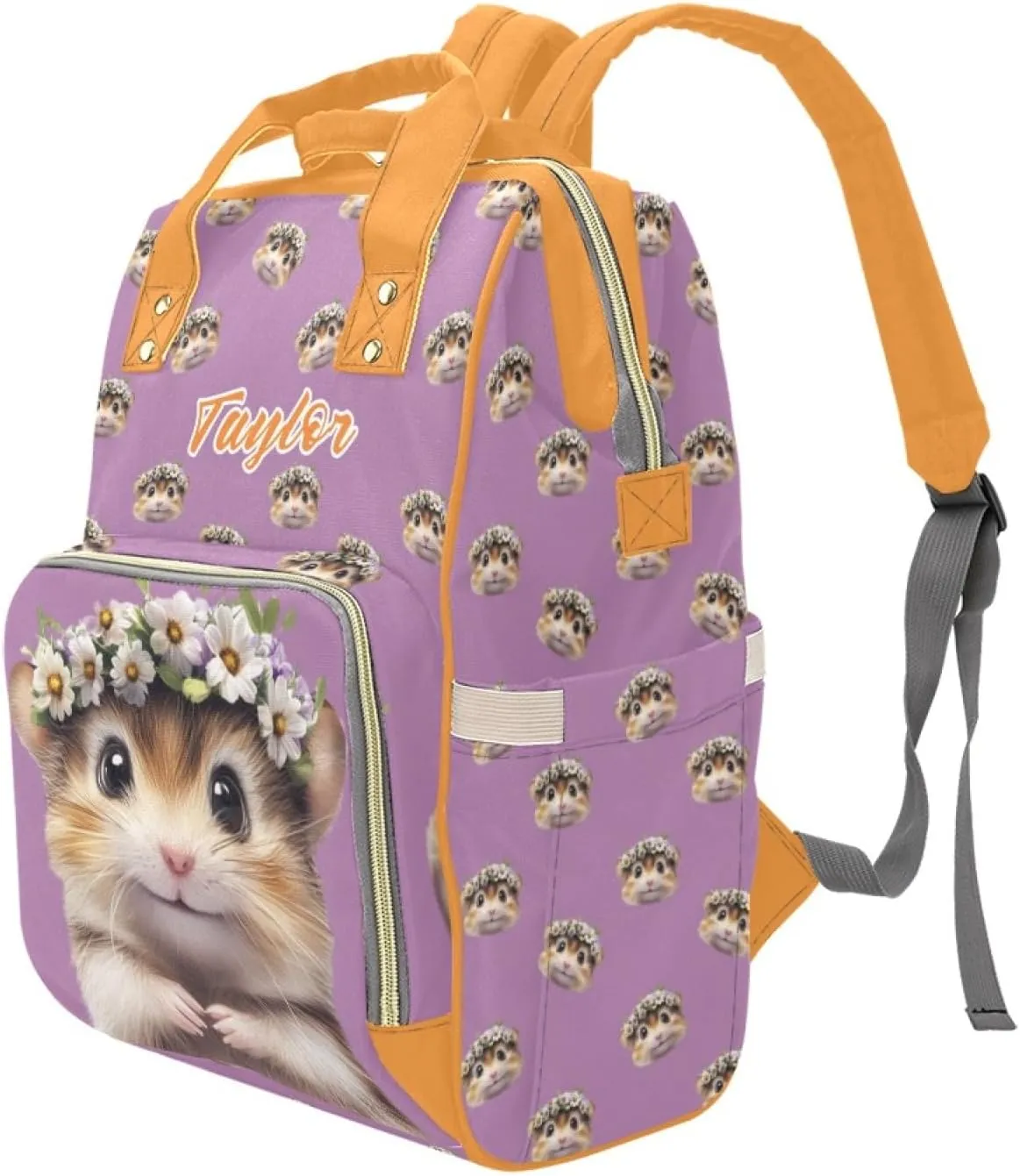 Custom Name Waterproof Mommy Backpack, Personalized Diaper Bag, Multifunctional Large Capacity, Hamster and Guinea Pig Pattern, Stylish and Practical Mommy Bag