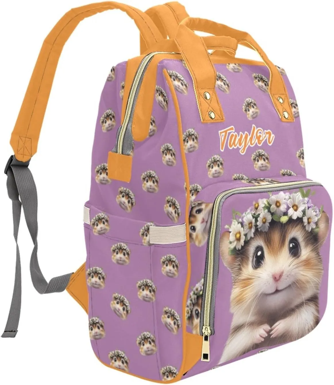 Custom Name Waterproof Mommy Backpack, Personalized Diaper Bag, Multifunctional Large Capacity, Hamster and Guinea Pig Pattern, Stylish and Practical Mommy Bag