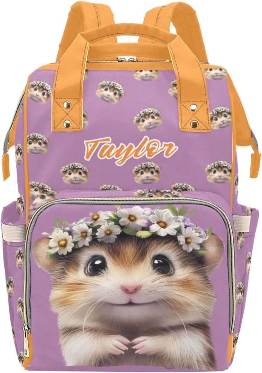 Custom Name Waterproof Mommy Backpack, Personalized Diaper Bag, Multifunctional Large Capacity, Hamster and Guinea Pig Pattern, Stylish and Practical Mommy Bag