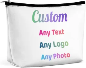 Customized Cosmetic Bag Custom Photo PU Leather Makeup Bag Personalized Clutch Bag Create Your Own Makeup Tool Organizer Travel Toiletry Bag Birthday Gift for Her Girlfriend Mom