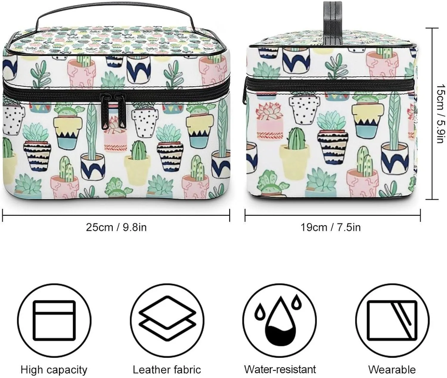 Cute Cacti in Pots Convenient Makeup Bag with Large Capacity, Scratch Resistant And Stain Resistant