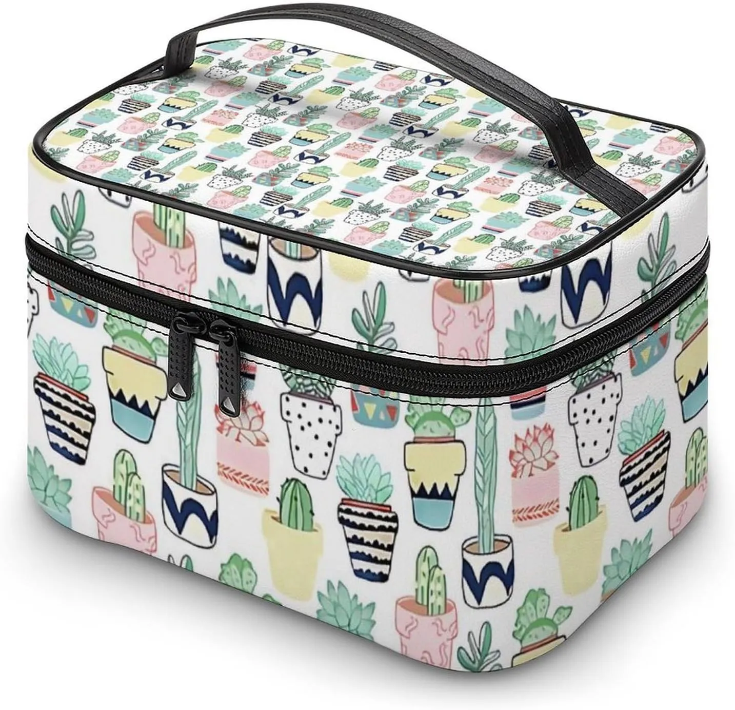 Cute Cacti in Pots Convenient Makeup Bag with Large Capacity, Scratch Resistant And Stain Resistant