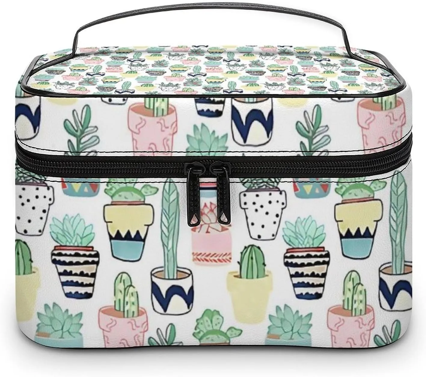 Cute Cacti in Pots Convenient Makeup Bag with Large Capacity, Scratch Resistant And Stain Resistant