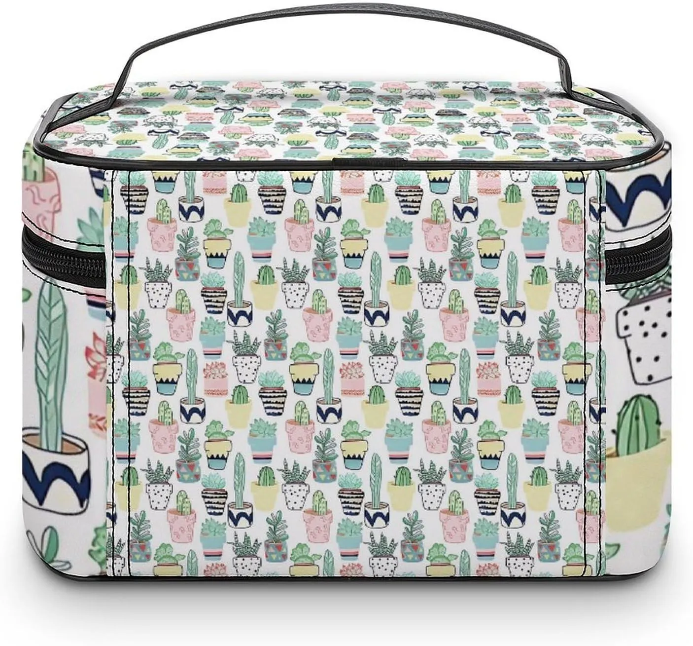 Cute Cacti in Pots Convenient Makeup Bag with Large Capacity, Scratch Resistant And Stain Resistant