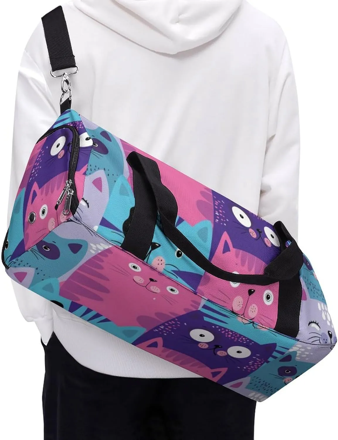 Cute Cats Head Portable Large Capacity Fully Printed Fitness Bag Unisex
