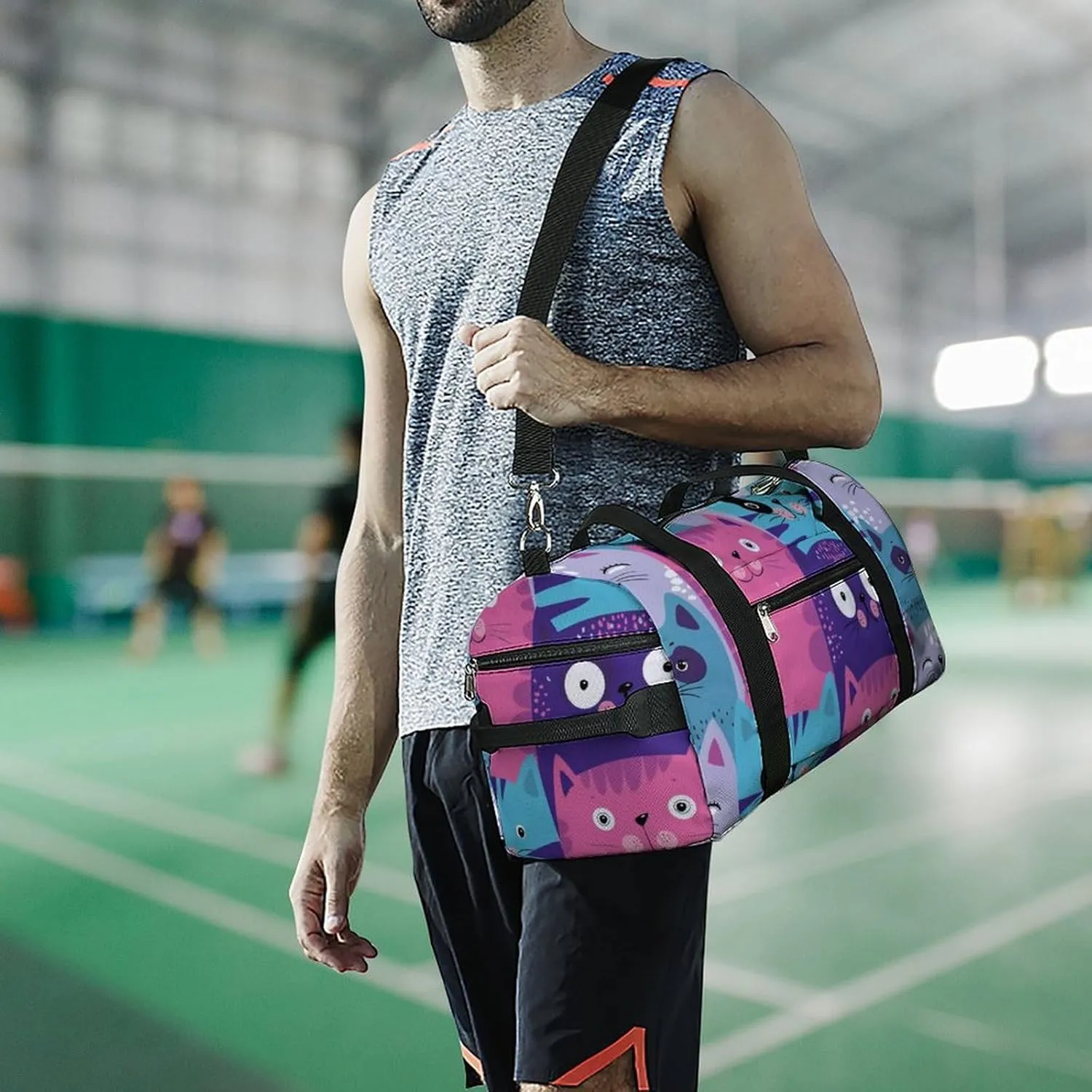 Cute Cats Head Portable Large Capacity Fully Printed Fitness Bag Unisex