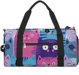 Cute Cats Head Portable Large Capacity Fully Printed Fitness Bag Unisex
