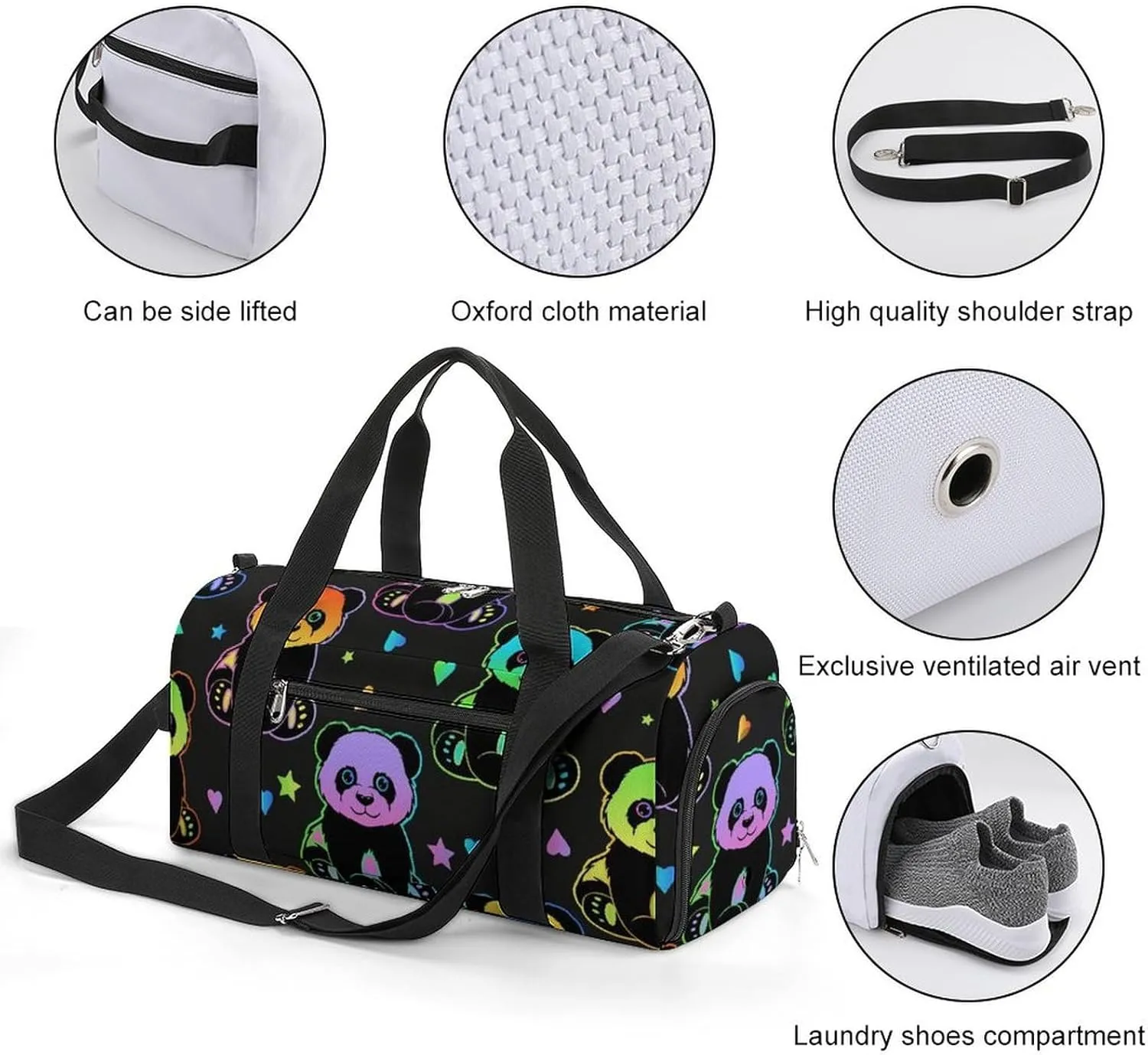 Cute Cats Head Portable Large Capacity Fully Printed Fitness Bag Unisex
