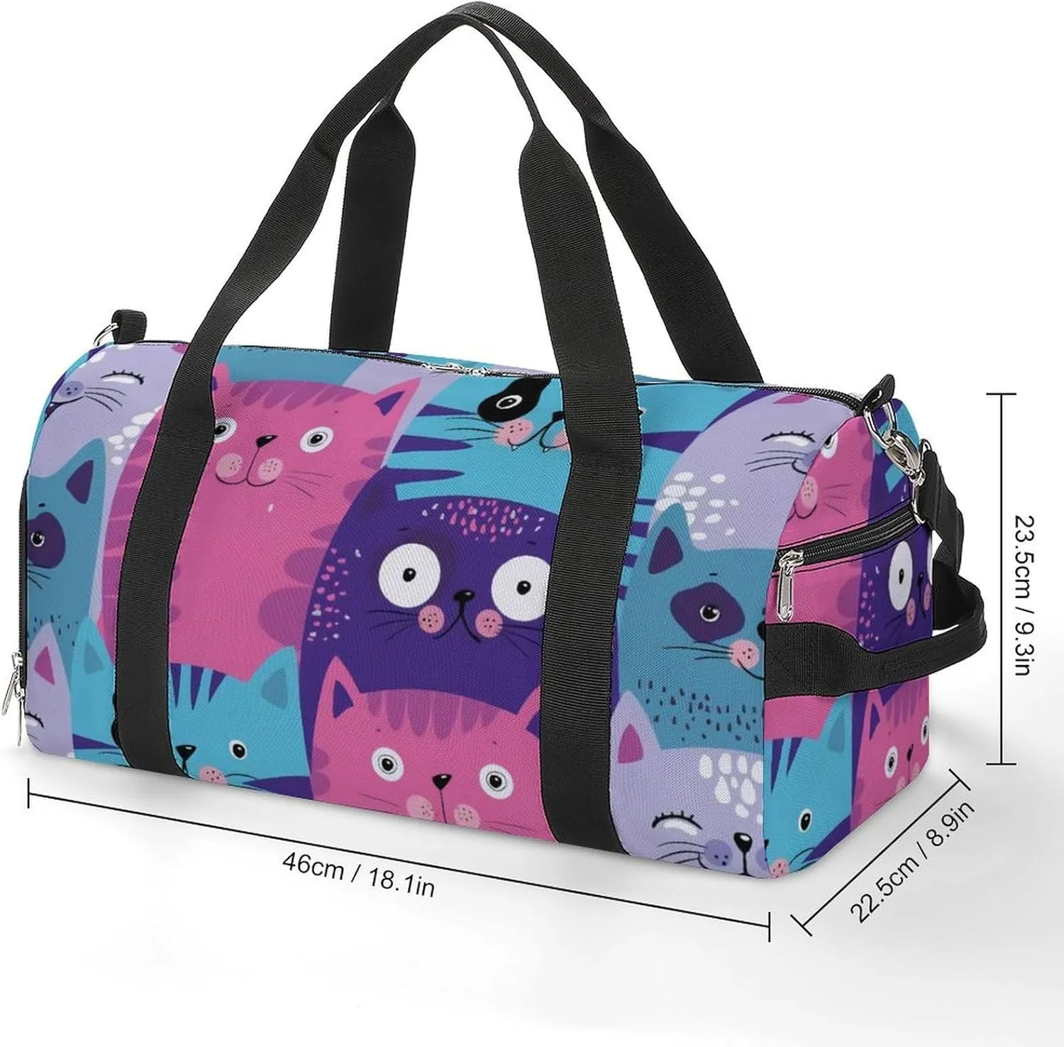Cute Cats Head Portable Large Capacity Fully Printed Fitness Bag Unisex