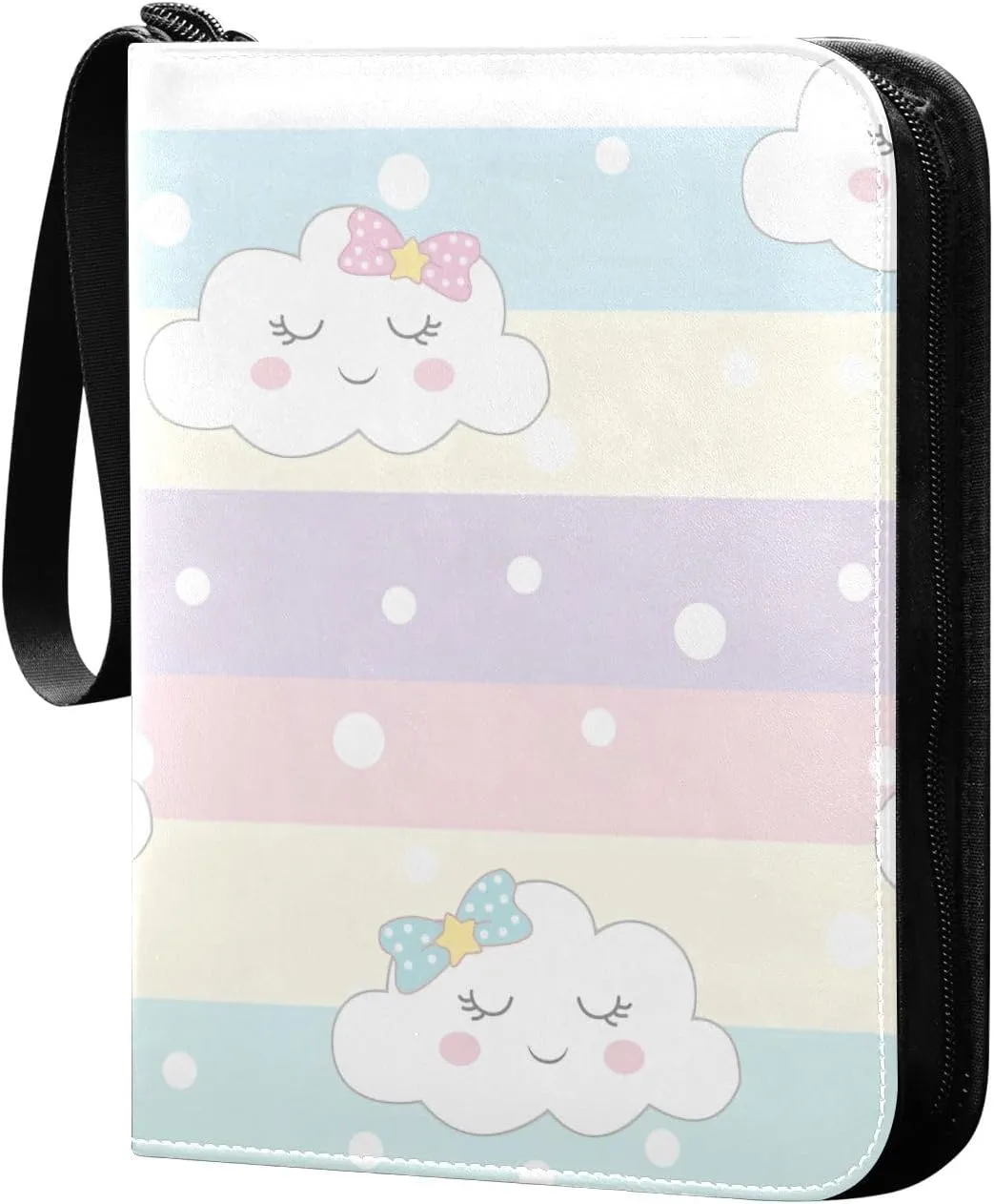 Cute Clouds on Colorful Binder for Cards, 3 Ring Binder Zipper Card 400 Cards Capacity for Sports Cards, Game Cards