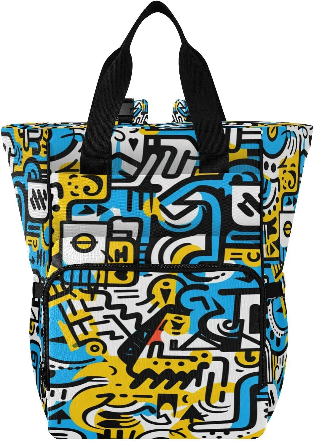 Cute Doodle Blue Yellow Bisons Diaper Bag Travel Backpack Large Capacity Tote Mom Bags for Dad Women Girls